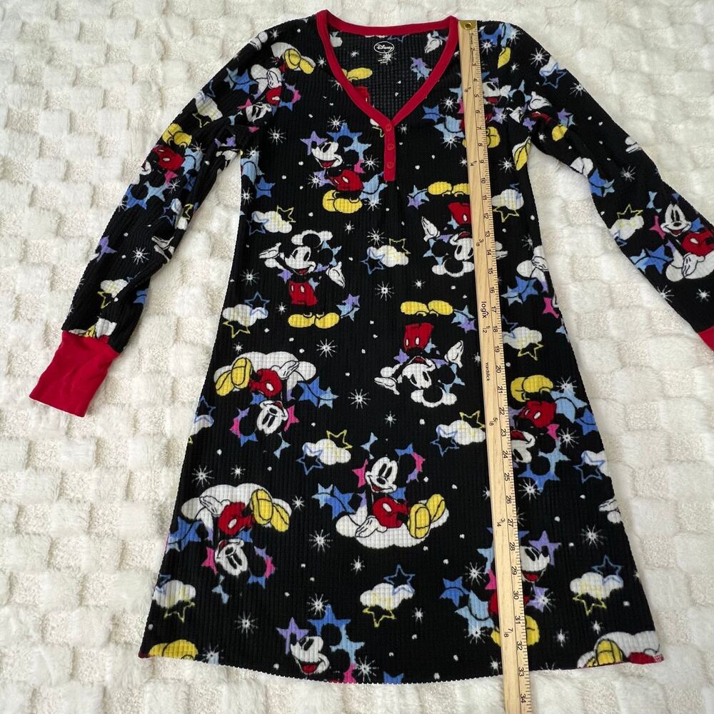 Disney Mickey Mouse Sleep Shirt Nightgown Womens Medium Black Waffle Knit Pajama - Picture 6 of 7